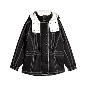 NWT Topshop Sno Ski Quilted Padded Borg Lined Black Snow Jacket Coat Size 6